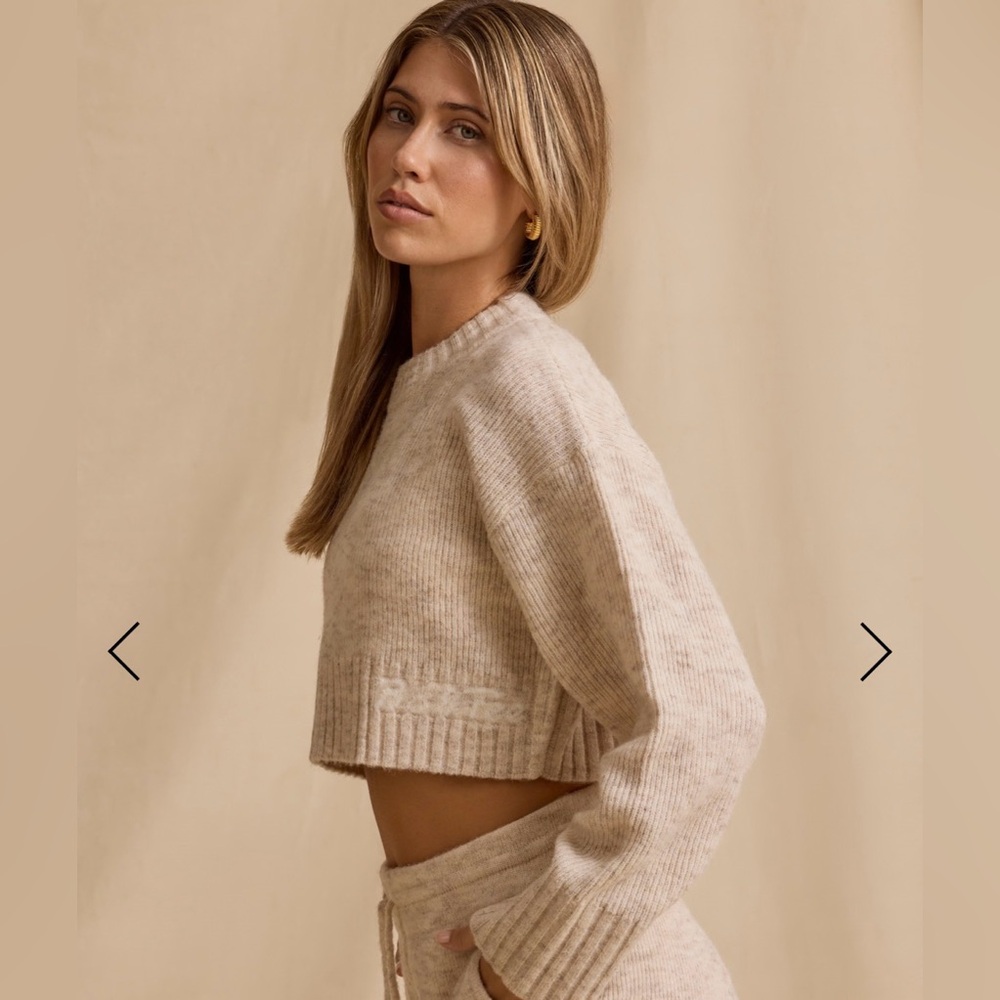 NWT BO + TEE Ribbed Knit Cropped Sweater in Cream Marl SMALL - Picture 4 of 9